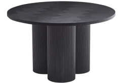 Design Esstisch BABYLON 120cm schwarz Fischgrät Eiche rund mit drei Säulenfüßen