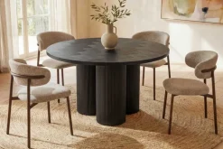 Design Esstisch BABYLON 120cm schwarz Fischgrät Eiche rund mit drei Säulenfüßen