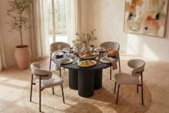Design Esstisch BABYLON 120cm schwarz Fischgrät Eiche rund mit drei Säulenfüßen