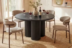 Design Esstisch BABYLON 120cm schwarz Fischgrät Eiche rund mit drei Säulenfüßen