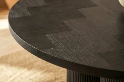 Design Esstisch BABYLON 120cm schwarz Fischgrät Eiche rund mit drei Säulenfüßen