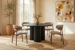 Design Esstisch BABYLON 120cm schwarz Fischgrät Eiche rund mit drei Säulenfüßen