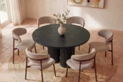 Design Esstisch BABYLON 120cm schwarz Fischgrät Eiche rund mit drei Säulenfüßen