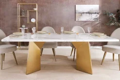 Design Esstisch EXTRAVAGANCIA 200cm weiß Marmor Metall brushed champagner gold