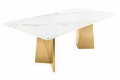 Design Esstisch EXTRAVAGANCIA 200cm weiß Marmor Metall brushed champagner gold