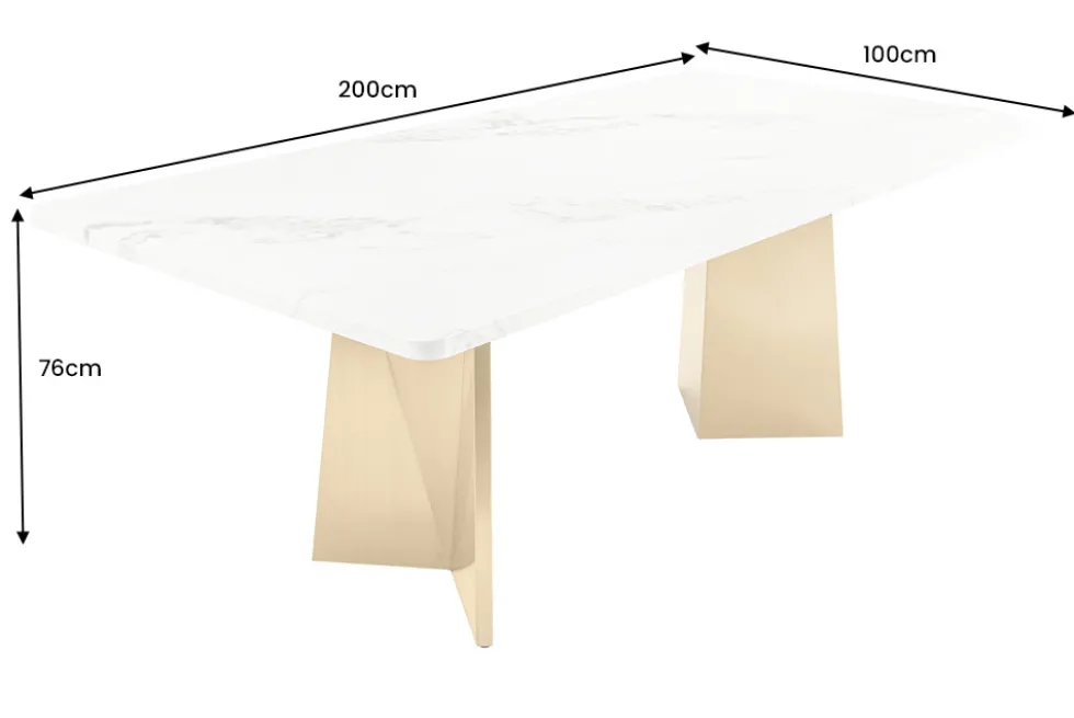 Design Esstisch EXTRAVAGANCIA 200cm weiß Marmor Metall brushed champagner gold