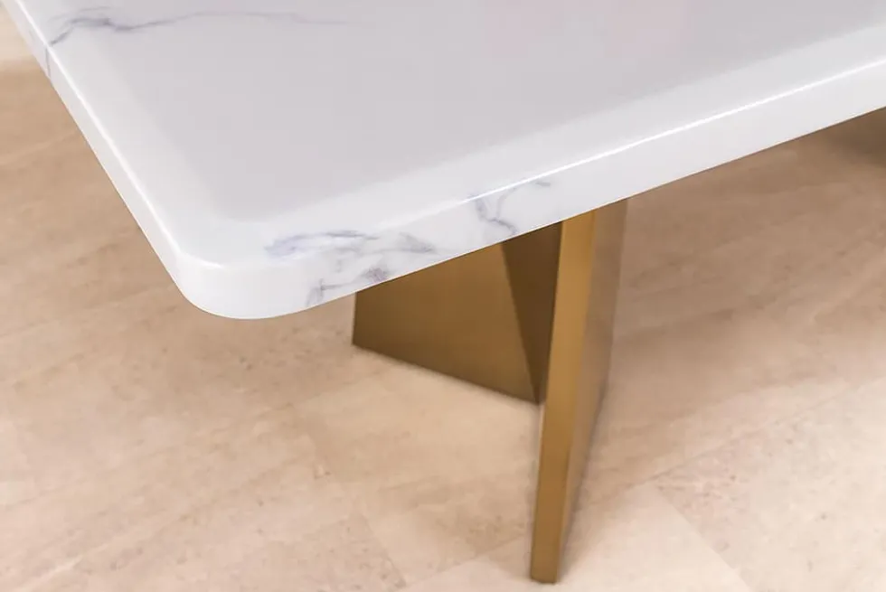 Design Esstisch EXTRAVAGANCIA 200cm weiß Marmor Metall brushed champagner gold