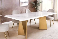 Design Esstisch EXTRAVAGANCIA 200cm weiß Marmor Metall brushed champagner gold
