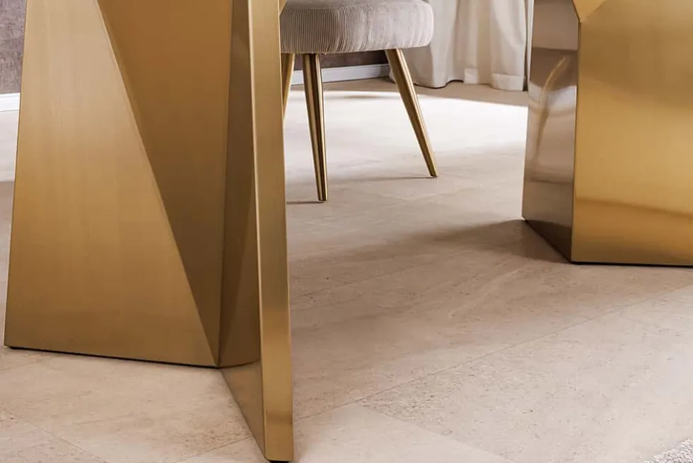Design Esstisch EXTRAVAGANCIA 200cm weiß Marmor Metall brushed champagner gold