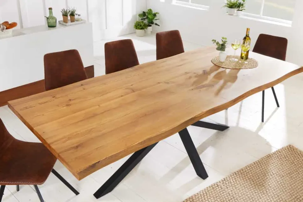 Design Esstisch GALAXIE 200cm natur Eiche Massivholz Sterngestell Baumkante
