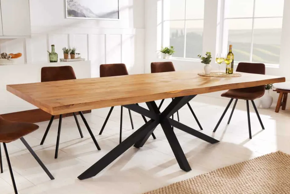 Design Esstisch GALAXIE 200cm natur Eiche Massivholz Sterngestell Baumkante