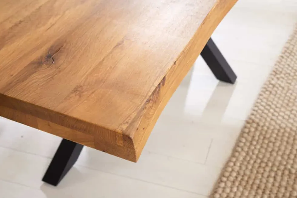 Design Esstisch GALAXIE 200cm natur Eiche Massivholz Sterngestell Baumkante