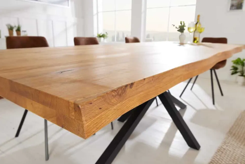 Design Esstisch GALAXIE 200cm natur Eiche Massivholz Sterngestell Baumkante