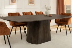 Design Esstisch GRAND 200cm dunkelbraun Mangoholz Bootsform mit Sockel