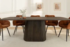 Design Esstisch GRAND 200cm dunkelbraun Mangoholz Bootsform mit Sockel