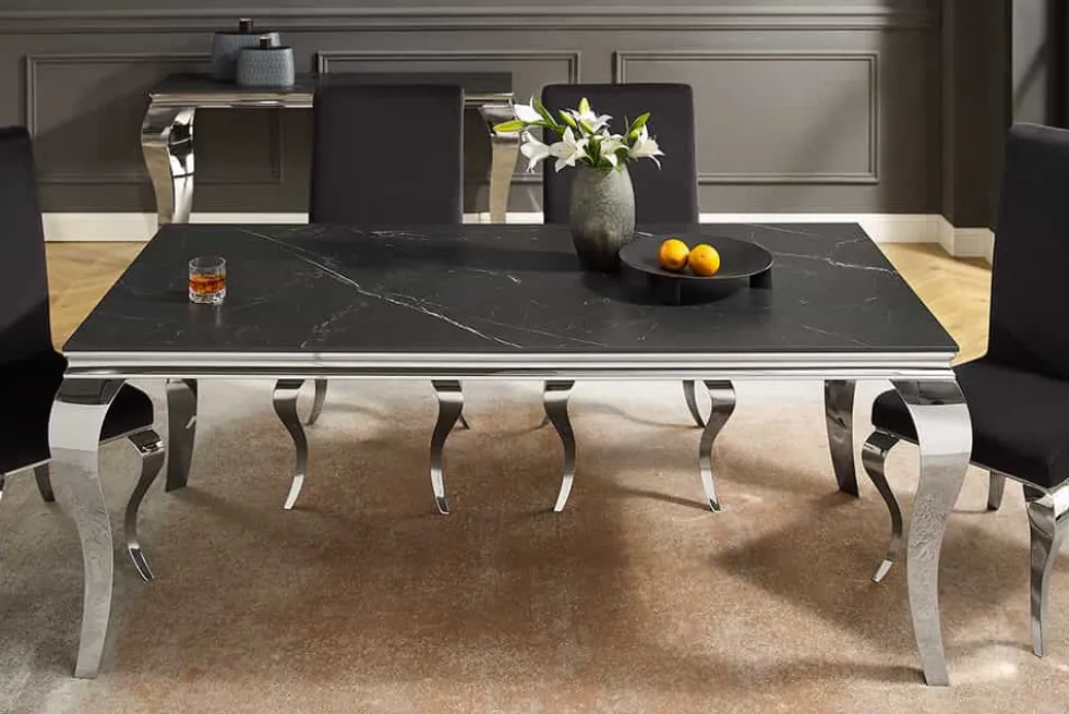 Design Esstisch MODERN BAROCK 180cm schwarz anthrazit chrom Keramik Marmor