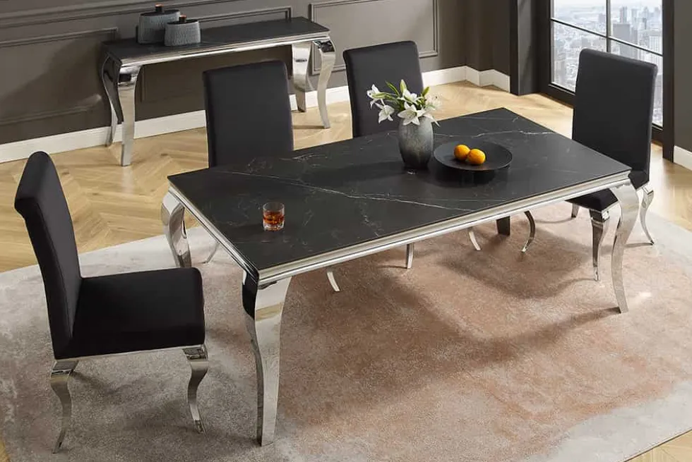 Design Esstisch MODERN BAROCK 180cm schwarz anthrazit chrom Keramik Marmor