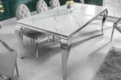 Design Esstisch MODERN BAROCK 200cm weiß chrom Glasplatte Marmor Edelstahlbeine