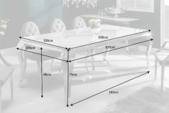 Design Esstisch MODERN BAROCK 200cm weiß chrom Glasplatte Marmor Edelstahlbeine