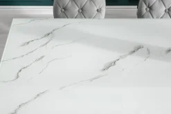 Design Esstisch MODERN BAROCK 180cm weiß chrom Glasplatte Marmor Edelstahlbeine