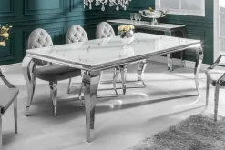 Design Esstisch MODERN BAROCK 180cm weiß chrom Glasplatte Marmor Edelstahlbeine