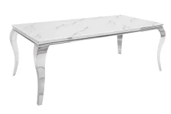 Design Esstisch MODERN BAROCK 180cm weiß chrom Glasplatte Marmor Edelstahlbeine