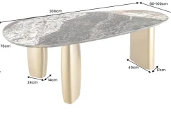 Design Esstisch ORGANIC 200cm grau weiß braun Naturstein Marmor Metall brushed gold