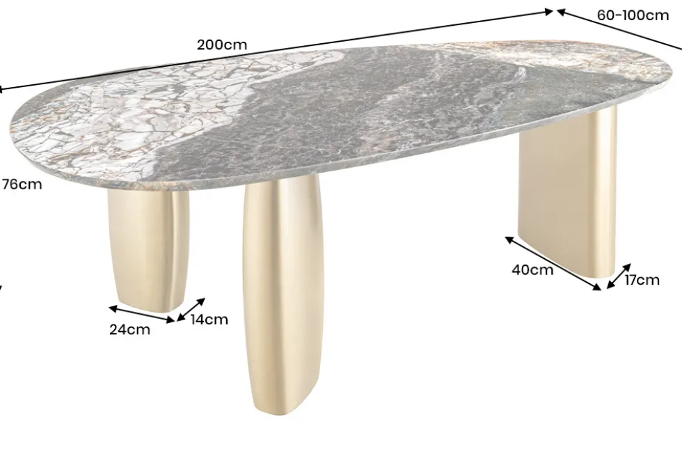 Design Esstisch ORGANIC 200cm grau weiß braun Naturstein Marmor Metall brushed gold