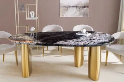 Design Esstisch ORGANIC 200cm grau weiß braun Naturstein Marmor Metall brushed gold