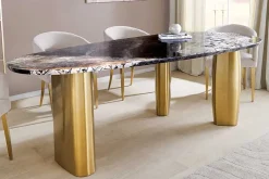 Design Esstisch ORGANIC 200cm grau weiß braun Naturstein Marmor Metall brushed gold