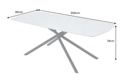 Design Esstisch OSAKA 200cm weiß Keramik schwarz Sterngestell Metall