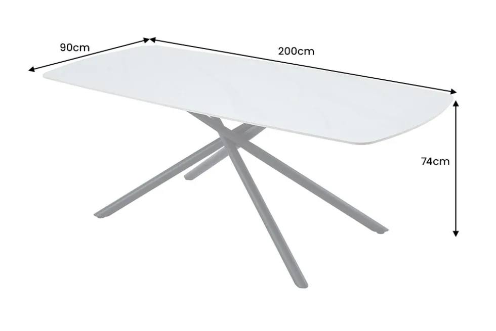Design Esstisch OSAKA 200cm weiß Keramik schwarz Sterngestell Metall