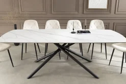 Design Esstisch OSAKA 200cm weiß Keramik schwarz Sterngestell Metall