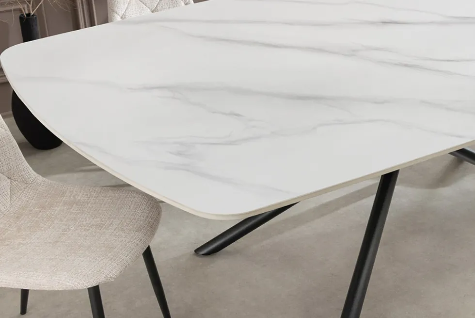 Design Esstisch OSAKA 200cm weiß Keramik schwarz Sterngestell Metall