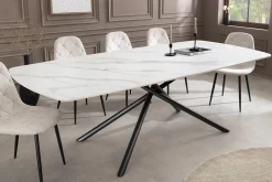 Design Esstisch OSAKA 200cm weiß Keramik schwarz Sterngestell Metall