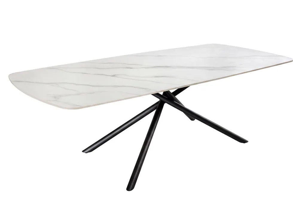 Design Esstisch OSAKA 200cm weiß Keramik schwarz Sterngestell Metall