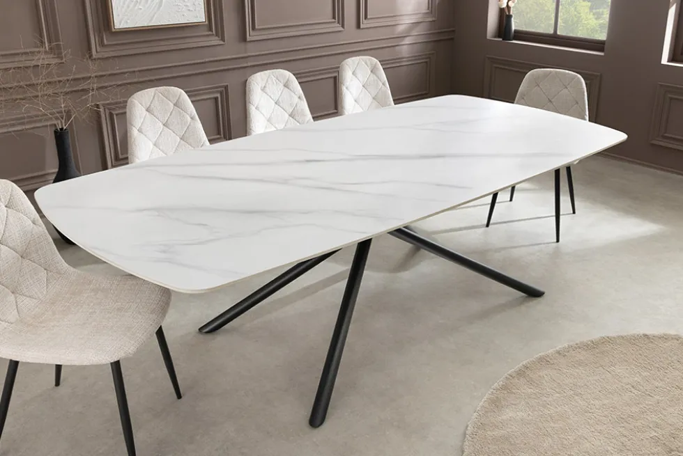 Design Esstisch OSAKA 200cm weiß Keramik schwarz Sterngestell Metall