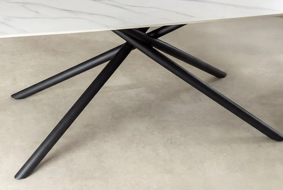 Design Esstisch OSAKA 200cm weiß Keramik schwarz Sterngestell Metall