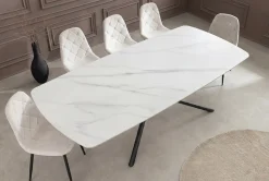 Design Esstisch OSAKA 200cm weiß Keramik schwarz Sterngestell Metall