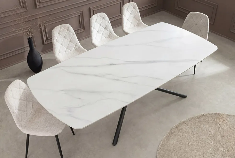 Design Esstisch OSAKA 200cm weiß Keramik schwarz Sterngestell Metall