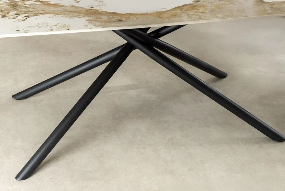 Design Esstisch OSAKA 160cm weiß schwarz Pandora Keramik Sterngestell Metall