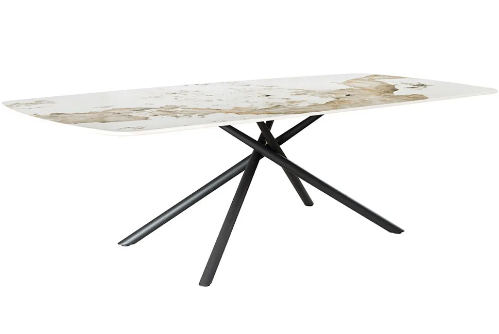 Design Esstisch OSAKA 160cm weiß schwarz Pandora Keramik Sterngestell Metall