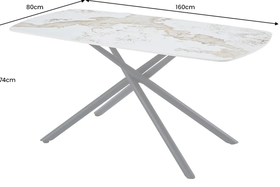 Design Esstisch OSAKA 160cm weiß schwarz Pandora Keramik Sterngestell Metall