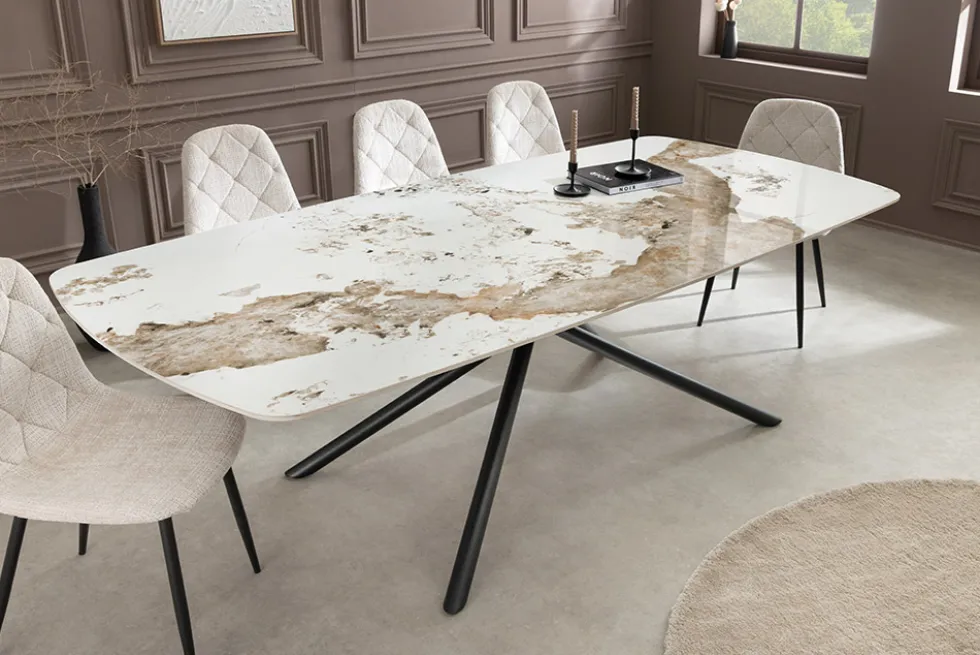 Design Esstisch OSAKA 200cm weiß schwarz Pandora Keramik Sterngestell Metall