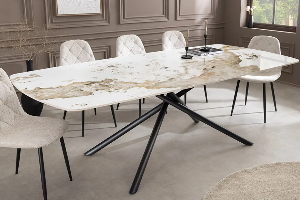 Design Esstisch OSAKA 200cm weiß schwarz Pandora Keramik Sterngestell Metall