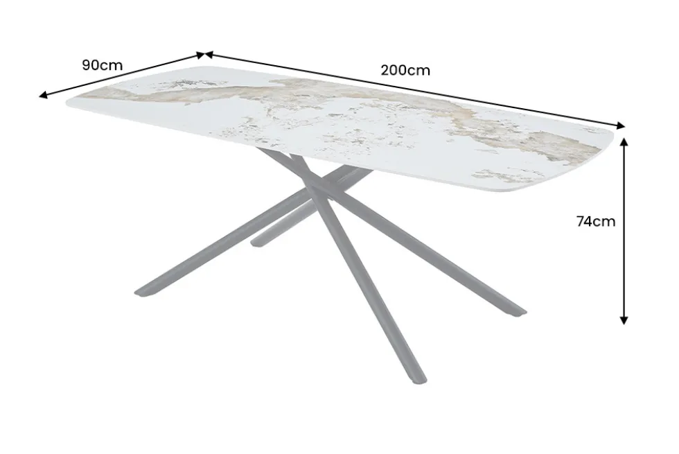 Design Esstisch OSAKA 200cm weiß schwarz Pandora Keramik Sterngestell Metall