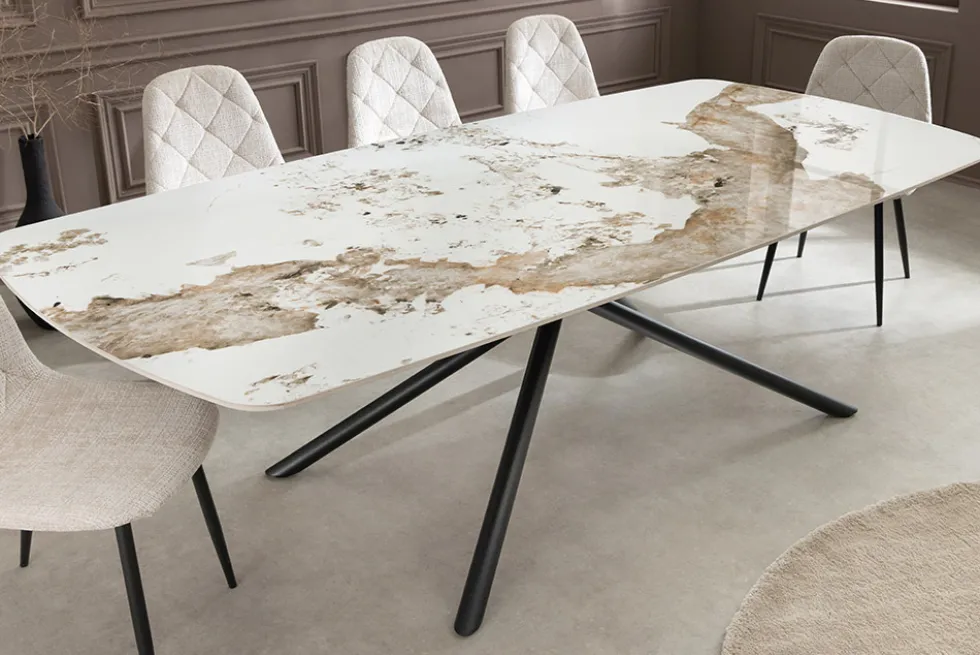 Design Esstisch OSAKA 200cm weiß schwarz Pandora Keramik Sterngestell Metall