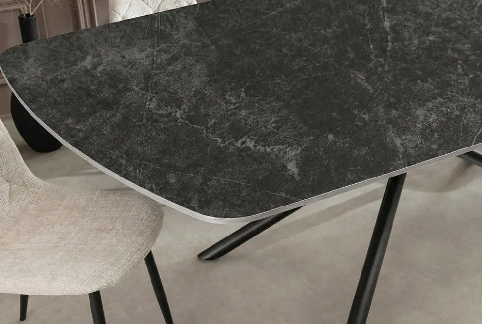 Design Esstisch OSAKA 160cm anthrazit Keramik schwarz Sterngestell Metall