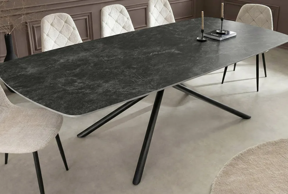 Design Esstisch OSAKA 160cm anthrazit Keramik schwarz Sterngestell Metall