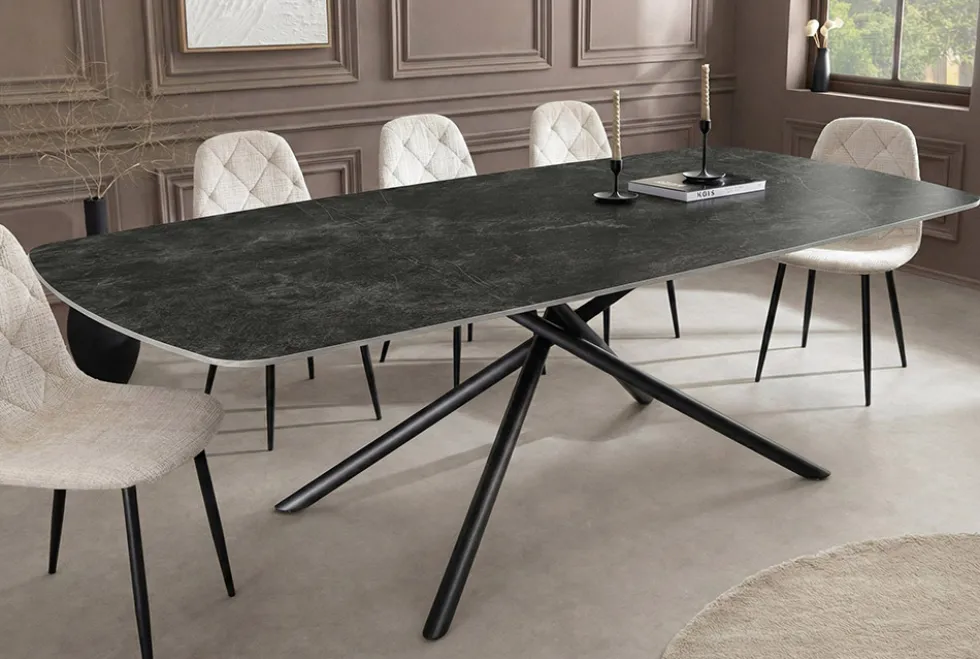 Design Esstisch OSAKA 160cm anthrazit Keramik schwarz Sterngestell Metall